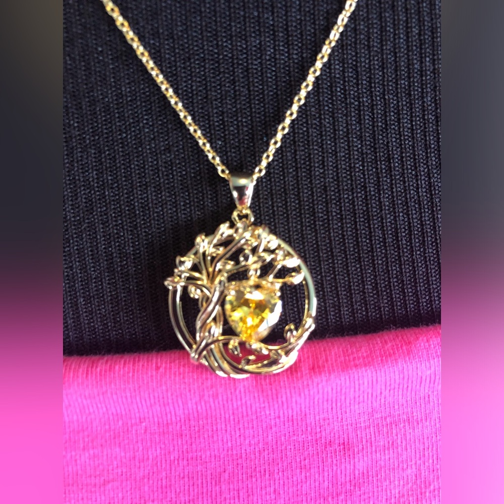 Fancime Tree of Life Heart Birthstone Necklace Fanci Me Sterling Citrine NEW - Picture 7 of 16